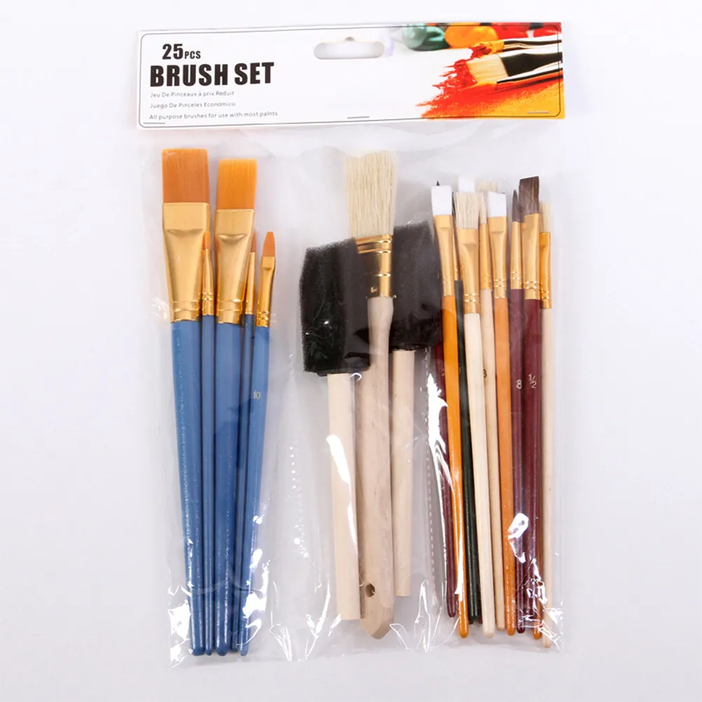25Pcs Paint Brush Set Assorted Sizes Shapes Artist Professional Painting Kits for Acrylic Oil Watercolor Gouache Art Supplies