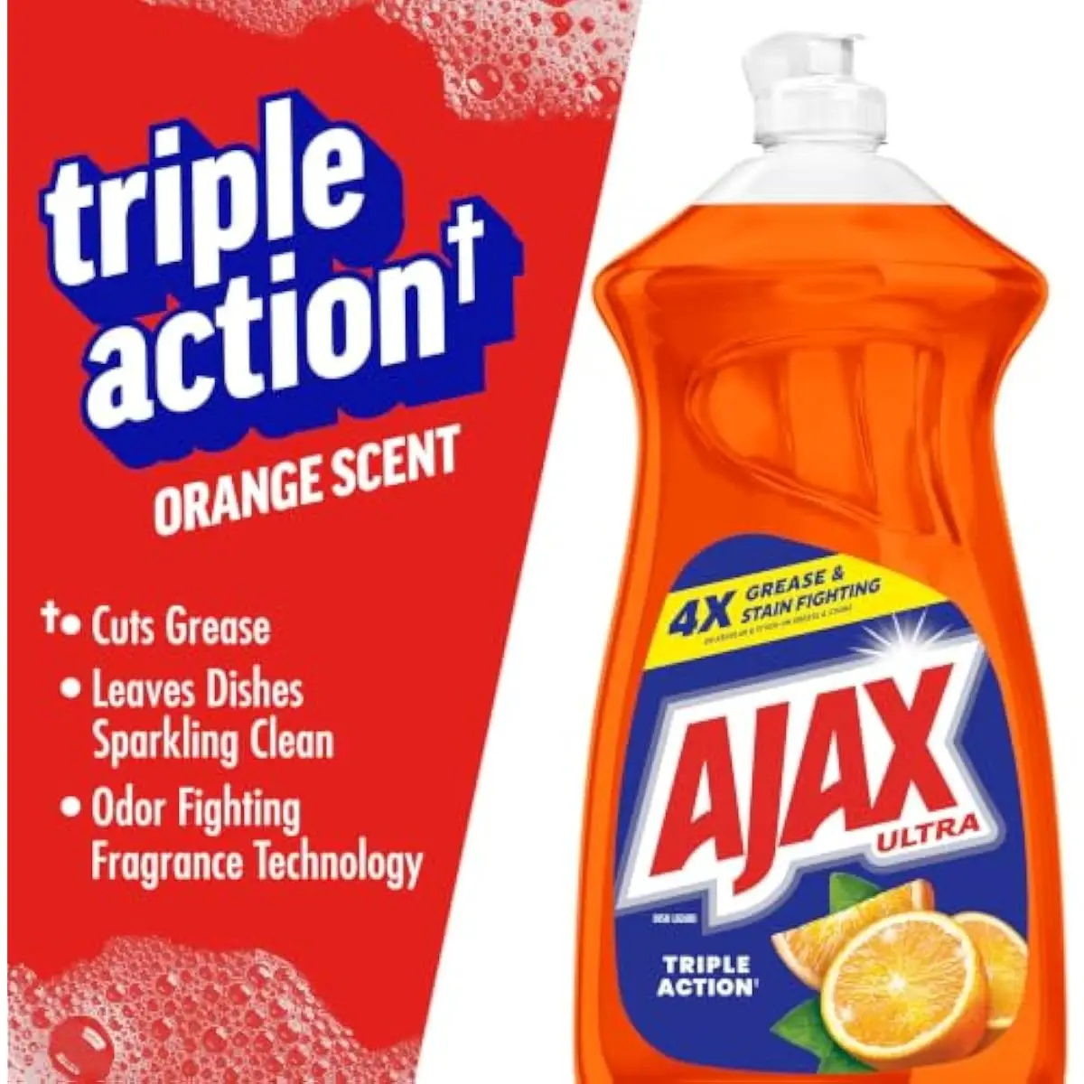 Ultra Liquid Dish Soap, Triple Action, Orange Scent, 52 fl oz