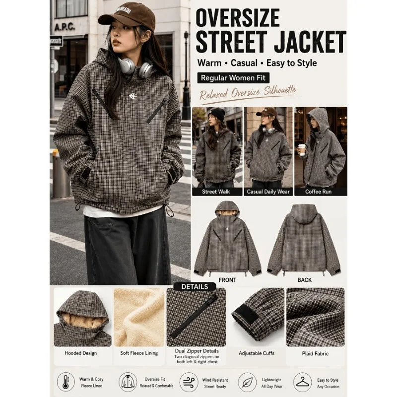 Men's Winter Fleece Hoodie Jacket Warm Thick Fleece-Lined Hooded Coat  Unisex Casual Streetwear Plus Size Outerwear for Men