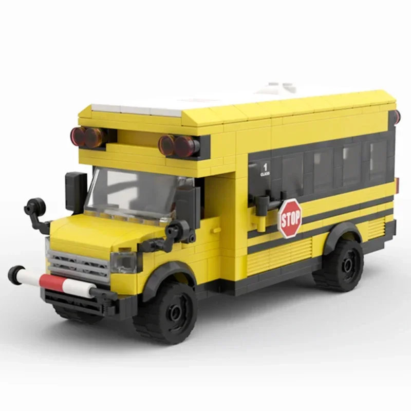 City Vehicle Model Moc Building Bricks America Short School Bus Technology Modular Blocks Gifts Christmas Toys DIY Sets Assembly