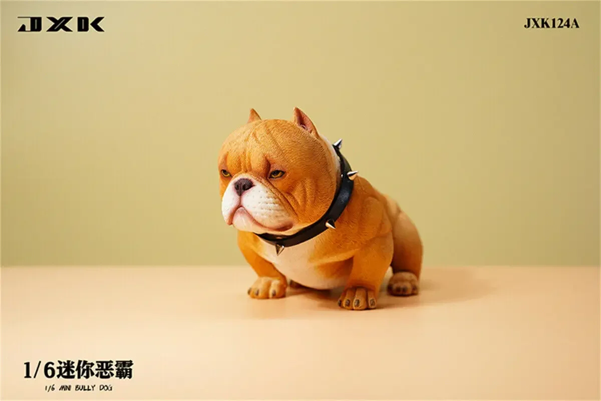 JXK 1/6 Mini Bully Dog Model Cute Animal Figure American Bully Pitbull Collector Pet Decoration Realistic Educational Gift