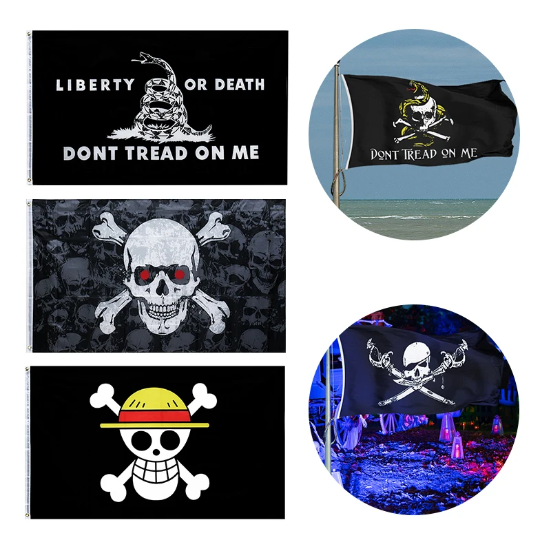 1Pc 90x150cm Skull Crossbones Pirate Flag Hanging Banner Scarry Halloween Party Decoration No Pole Outdoor Ornament Jolly Roger