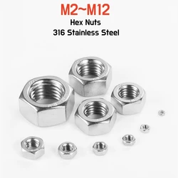 5~100pcs 316 A4 Stainless Steel Hex Nuts M2 M2.5 M3 M4 M5 M6 M8 M10 M12 DIN934 Metric Hexagon Nuts for Screw Bolt