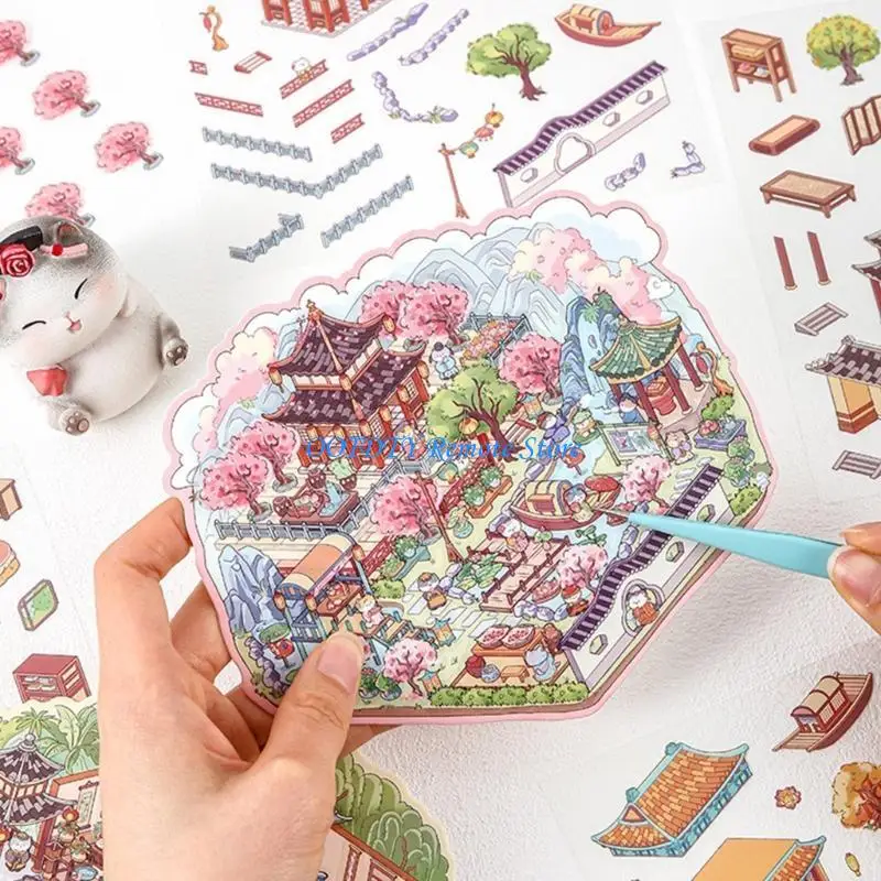 Aesthetic Sticker Cats Scene Sticker Chinese Landscape Sticker