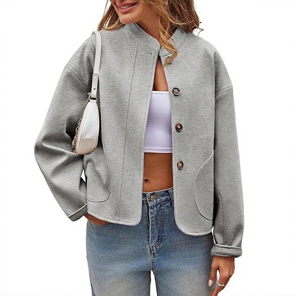 

Женская повседневная куртка с круглым вырезом, стильный топ, быстрая мода, хлопковый материал, зимне-осенняя одежда