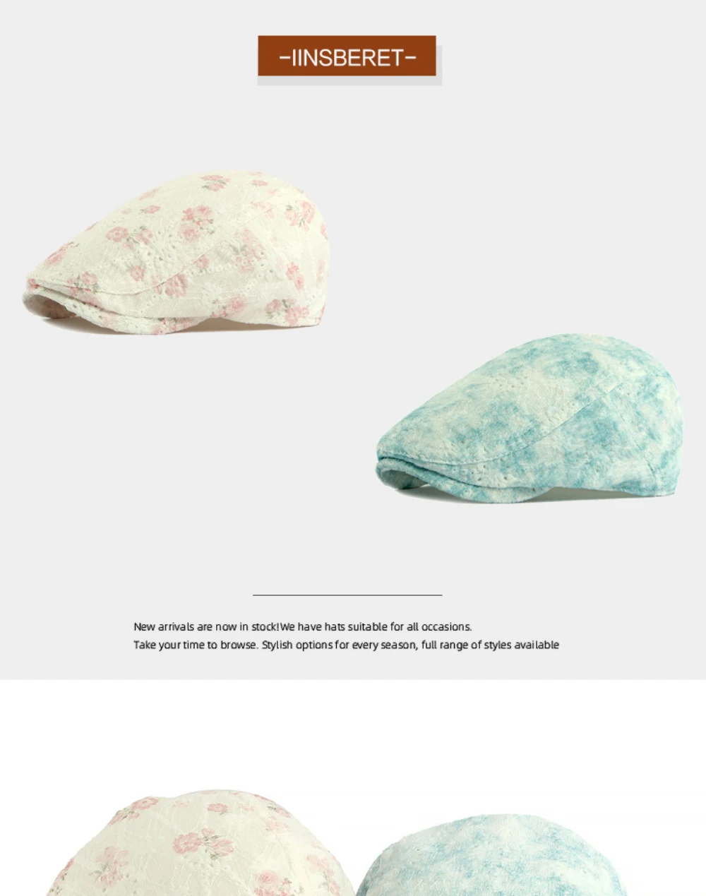 HT5102 Herren- und Damen-Baskenmützen mit Blumenmuster, Künstler- und Malermütze, Atmungsaktive Ivy-Flatcaps, Neue Frühjahr-Sommer-Kollektion 2026 – Detail 1