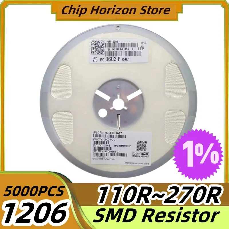 

5000PCS 1206 SMD Resistor 110R~270R 110R 120R 130 150 160 180 200 220 240 Ohm 1% Ohm Chip Resistor 1/4W New