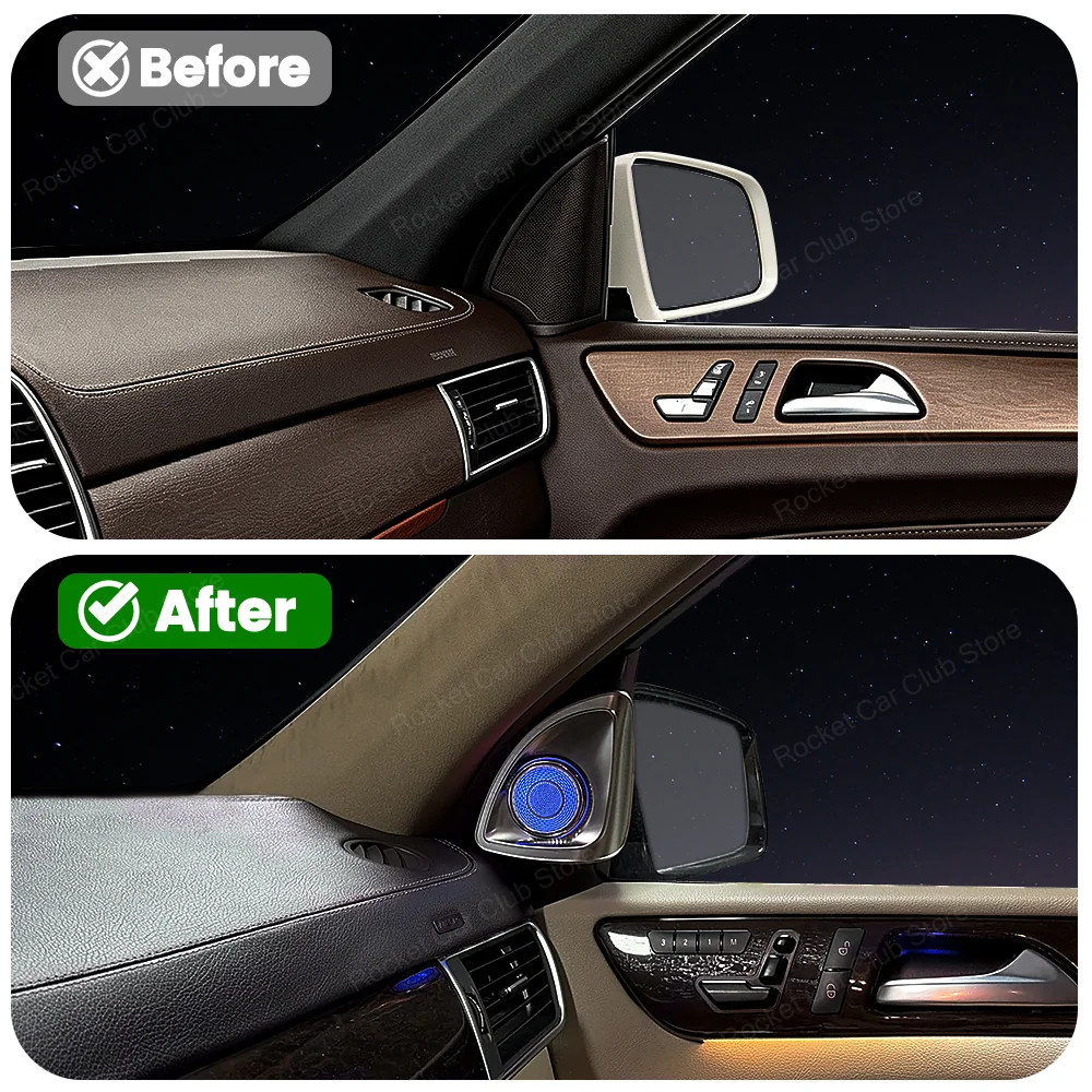 For Mercedes Benz W166 GLE GLS Lnterior Modification Accessories LED 4D Rotating Tweeter Speaker With 3/12 Color Ambient Light