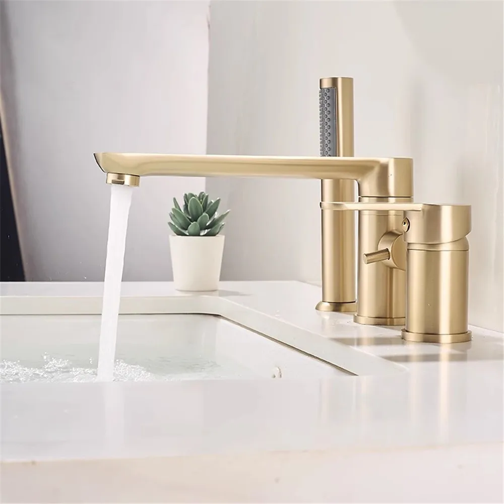 

Brushed Gold Bathtub Faucet Widespread Bathtub Sink Mixer Tap black Brass Bathroom Bath Shower Faucet with Hand shower Head