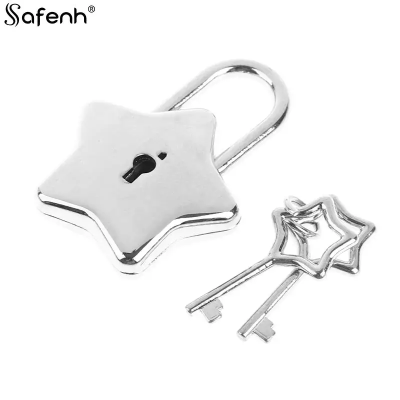 Mini Heart Star Shape Archaize Padlock Locker Security Key Lock With Key Luggage Lock For Travel Jewelry Box Diary Book Suitcase