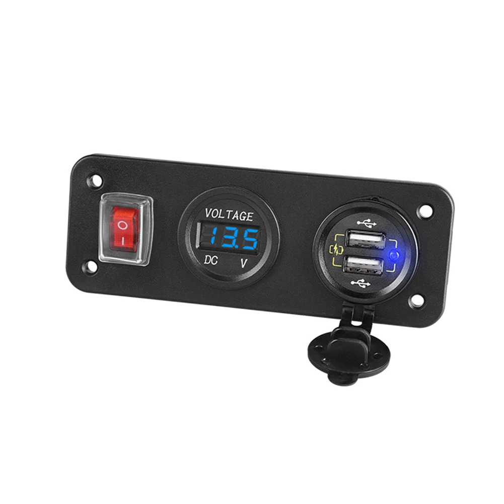 Boat For truck RV USB Charger Panel with Dual Fast Charge Ports LED Digital Voltmeter and Integrated Power Switch
