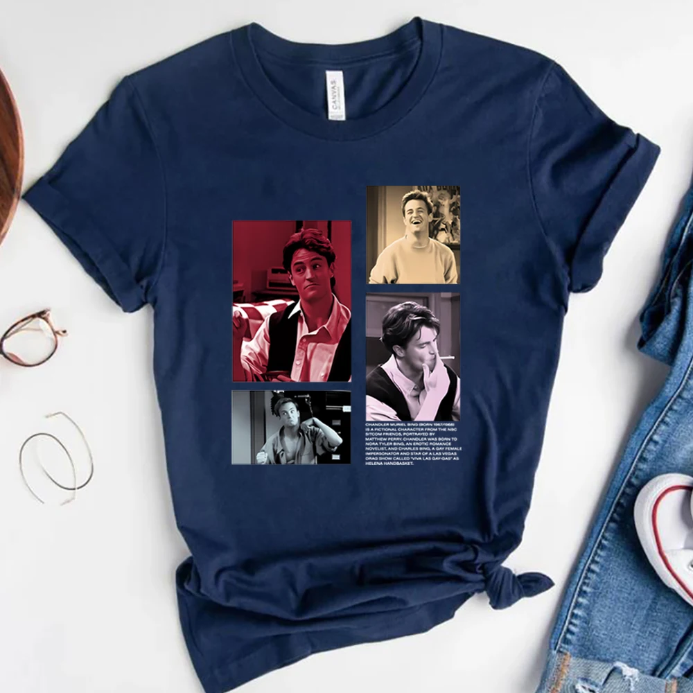 Friends TV Show T-Shirt Chandler Bing Grafik T-Shirt Honoring Matthew Perry Hommage T-Shirt Retro 90er Baggy Boyfriend Shirt Vintage Tops