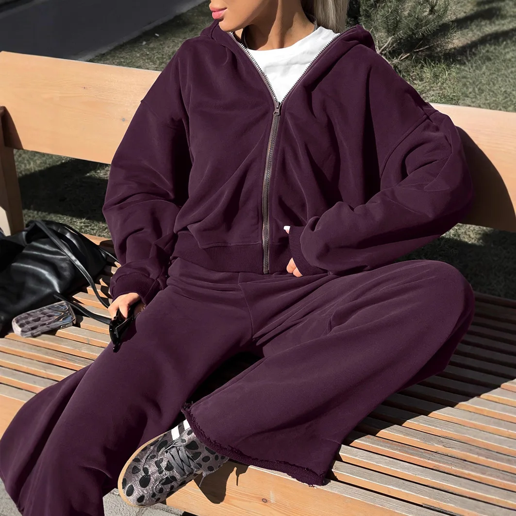 

Fashion Casual Suit Women's Autumn Winter 2025 New Joker Trend Hooded Sweater Cardigan Trousers Two-piece Suit