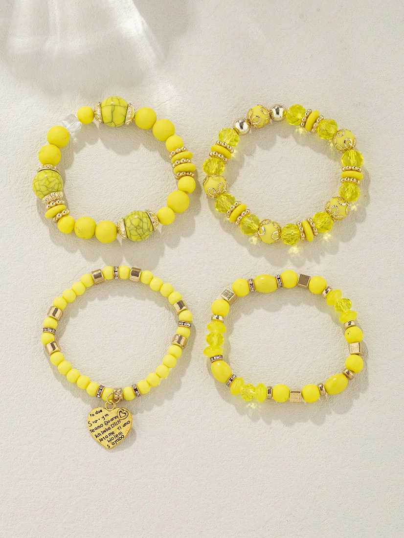 4-teiliges Boho-Armband-Set mit Kristallperlen und Kettendesign für Damen, Vintage-Herzanhänger, elastisches Armband, modischer Party-Schmuck für Frauen – Detail 21