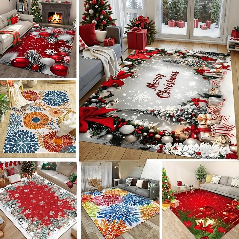 Festive Holiday Floor Rug Christmas Merry Xmas Snowflake Gift Decor Stylish Decor Area Rug for Indoor Living Space Home Ornament