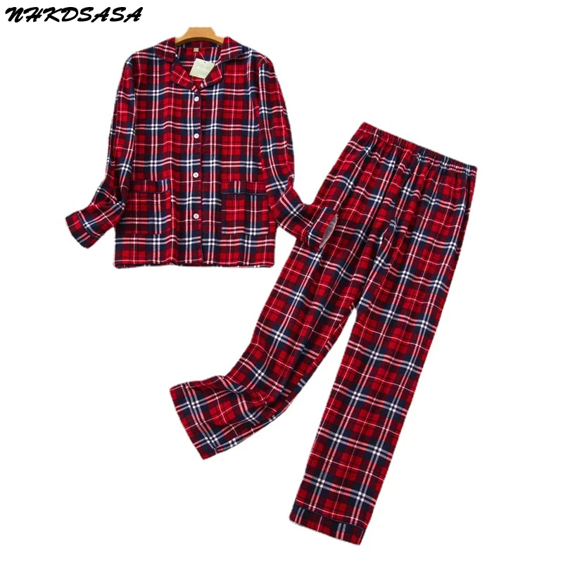 

Женский пижамный комплект, большие размеры S-XXXL, одежда, женская фланелевая хлопковая домашняя одежда, костюм, осенне-зимние пижамы, одежда для сна с клетчатым принтом