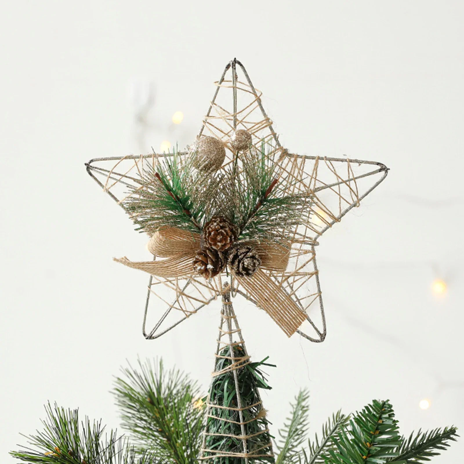 Hollow Christmas Star, Christmas Tree Top Decoration, Pine Needle Pine Cone Berry Bow, 2024 Christmas Decorations for Home