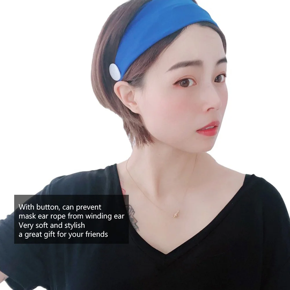 

2Pcs Stretch Solid Button Headband Sweat Absorbent Sports Headband for Lady Fashionable Elegant Ear Care Mask Aid