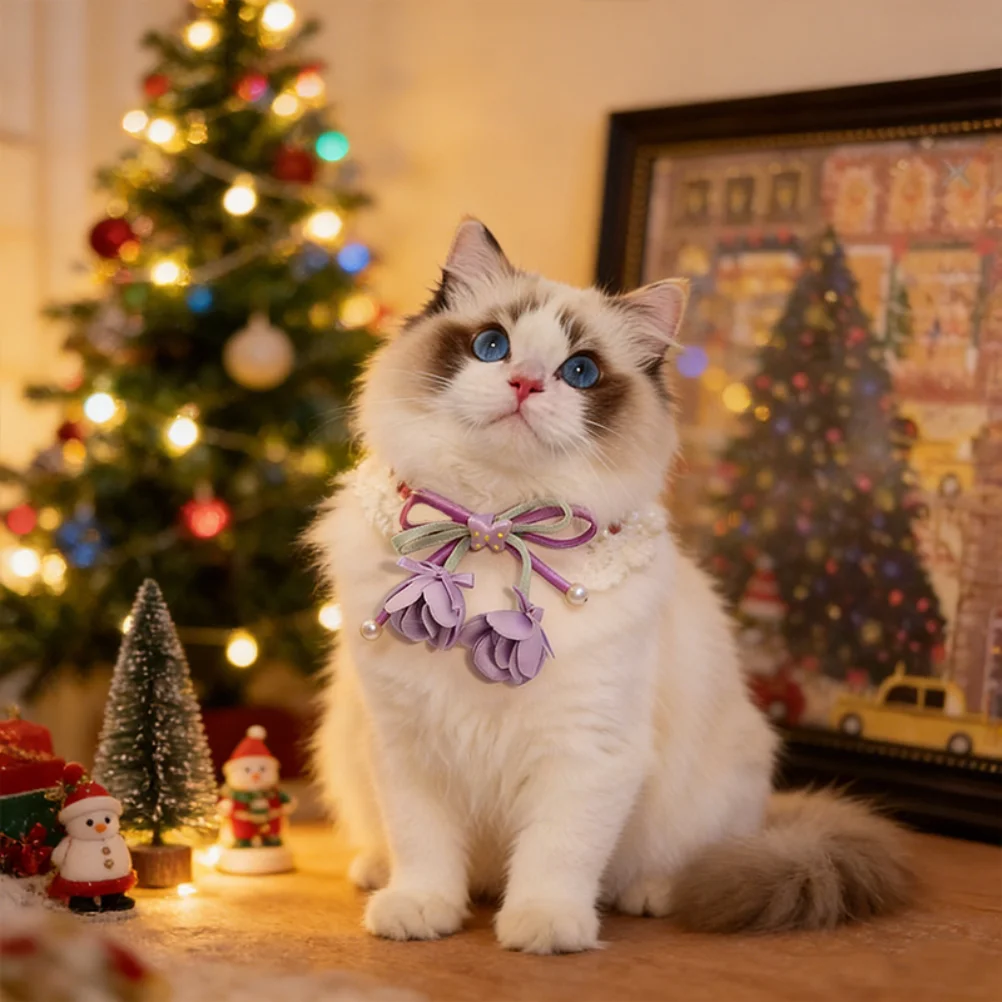 

Cat Bowknot Adjustable Collar, Pet Pearl Flower Decorative Neckband, Adjustable Pet Accessory