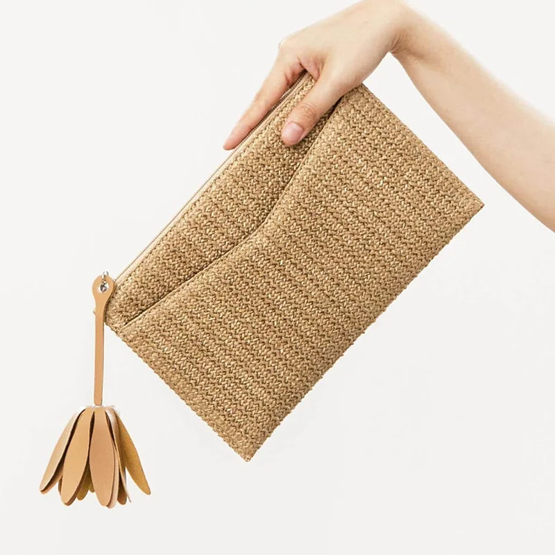 Straw Clutch Purse Women's Straw Envelope Style Clutch Tote Gold