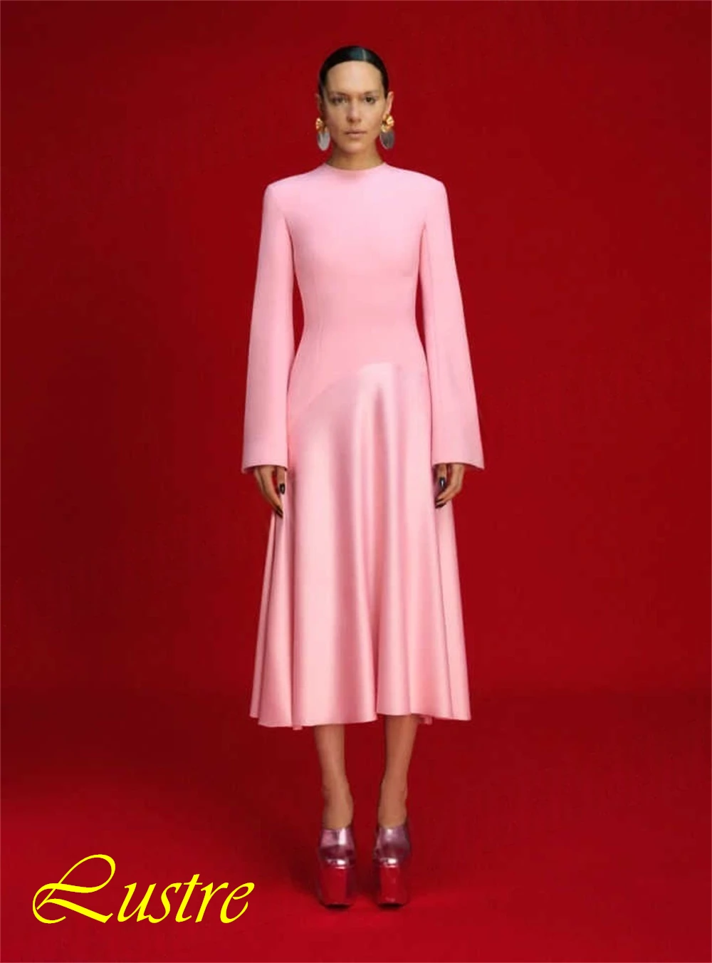 

Customized Simple O-Neck Jersey Evening Dress Delicate Long Sleeves Prom Dresses Temperament A-Line Special Occasion Gowns