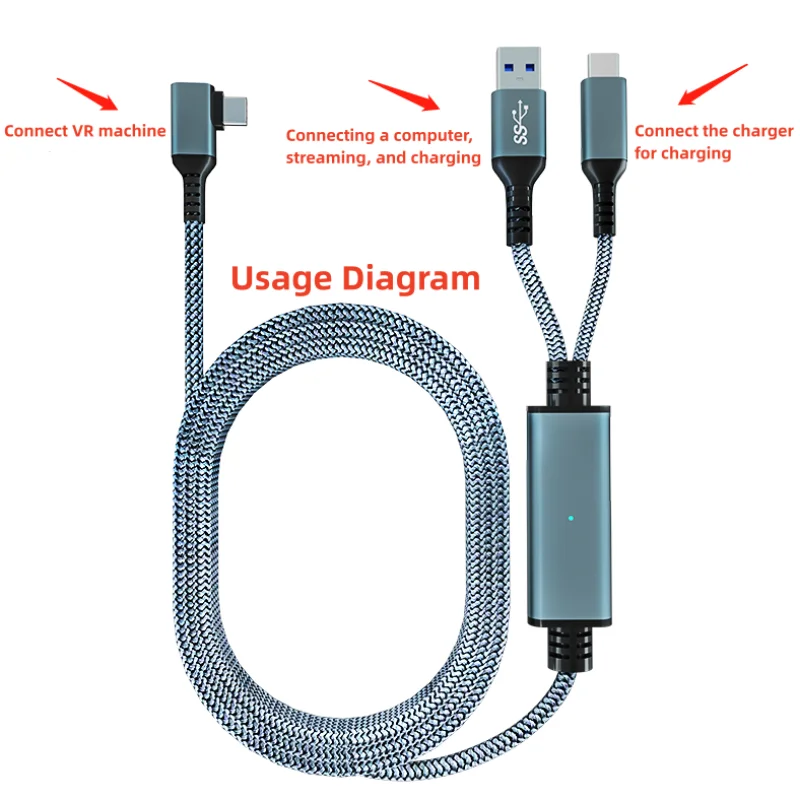 VR link serial data cable USB 3.2 5Gbps fast charging without power loss universal type-C VR glasses