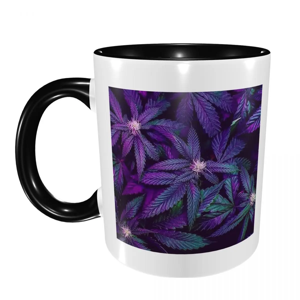 Psychedelic Purple Cannabis Marijuana Weed Pot Leaves Mug Ceramic Coffee Cups Tea Mugs Milk Cup Drinkware Gifts for Woman Man