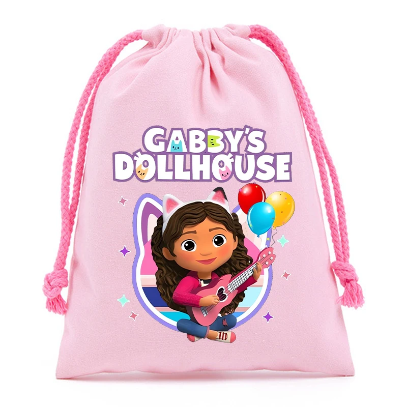 New Gabby Dollhouses Cotton Drawstring Bag Kawaii Cartoon Printed Storage Bags Children Handbag Girls Tote Bag Birthday Gifts