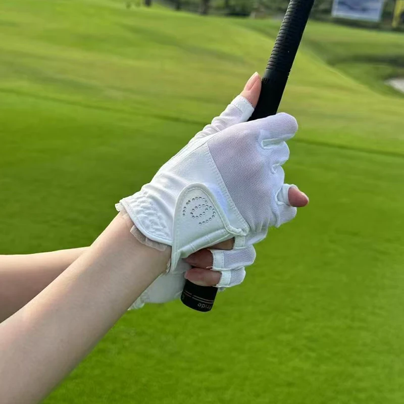 

Open Finger Women Golf Gloves, Anti-slip and wear-resistant，Lace Ruffle Breathable Sunscreen Golf Mittens Left & Right Hand