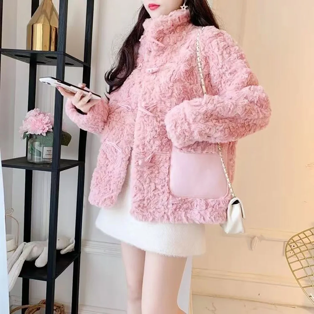 Lamb Fur Coat Women's Autumn And Winter New Foreign Fur One Fluffy Loose Warm Rabbit Fur Fashion Fur Coat.