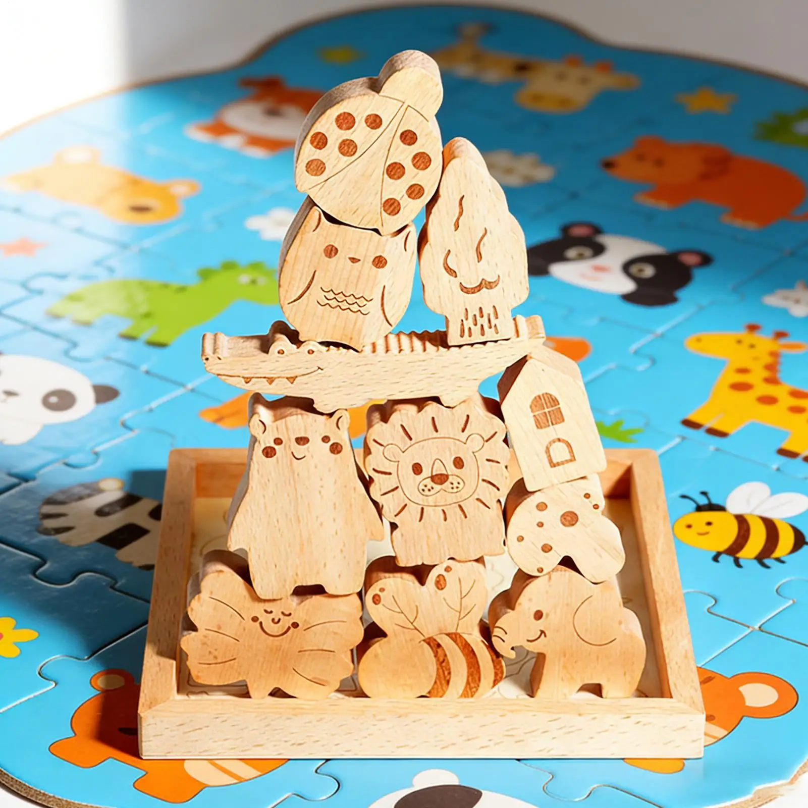 Stapelblöcke, pädagogischer Spaß, Holztier-Brettspiel, Sortieren, Stapelspielzeug für Kindergartenaktivitäten, Klassenzimmer, Schule