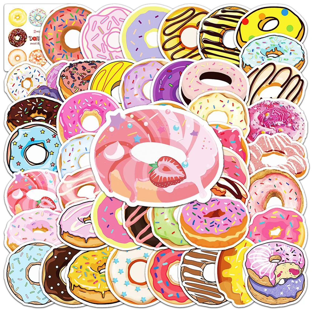 

10/30/50pcs Cute Cartoon Donut Food Stickers Kawaii Coloful Graffiti Decals DIY Fridge Water Bottle Phone Sticker for Kids Toy