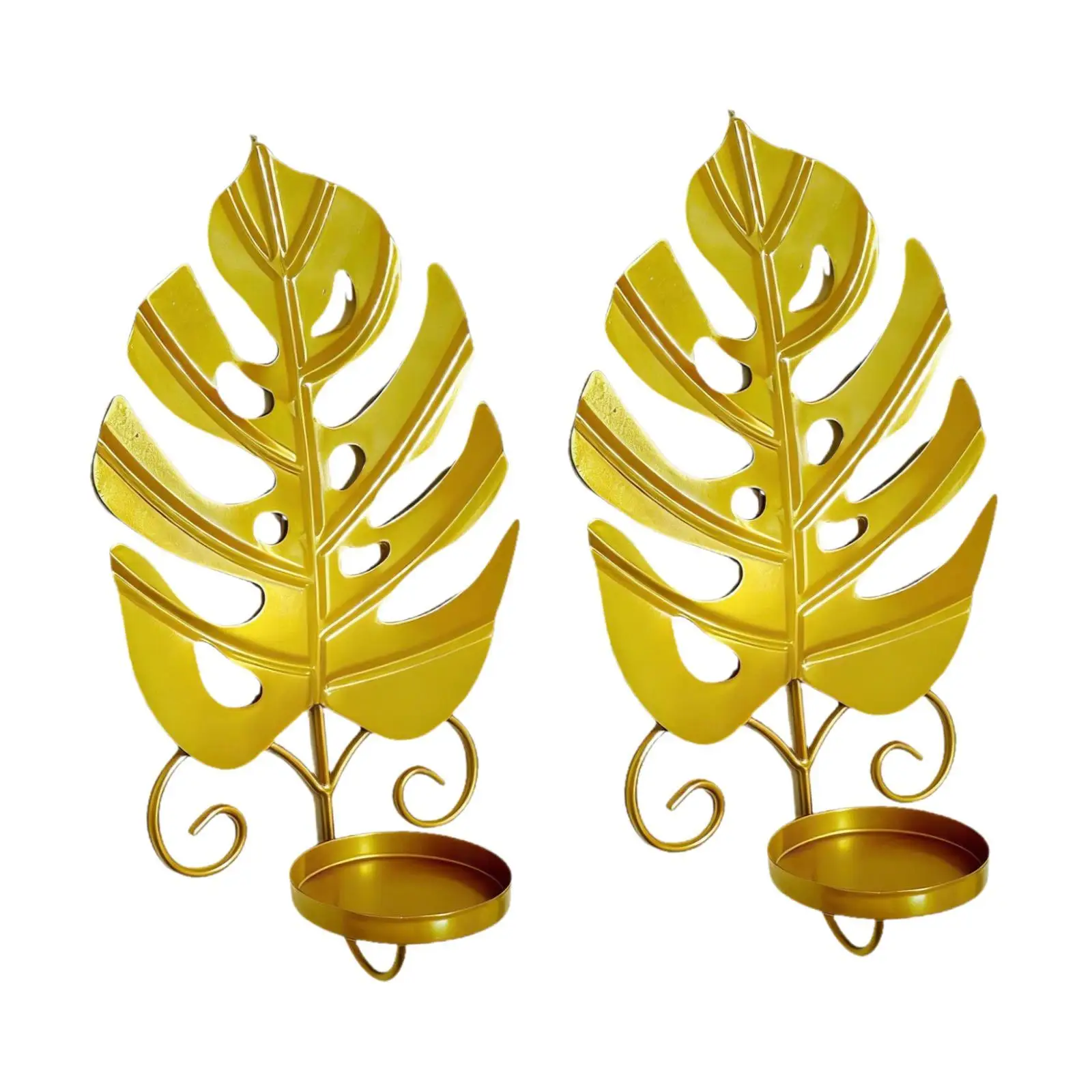 2x Wall Mounted Leaf Candle Holder Versatile Ornament Figurine Accessory Gold for Desktop Festival Banquet Dining Room Fireplace