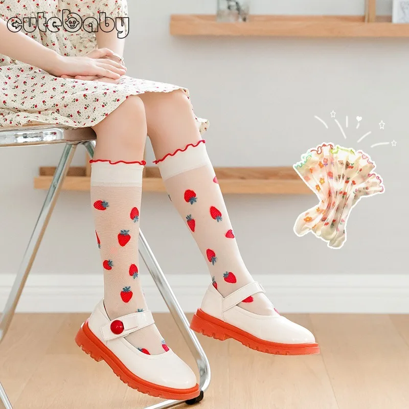 

Summer Children Girl's Cute Transparent Strawberry Socks Kid's Toddler Princess Knee High Socks Japanese Style JK Women Sock