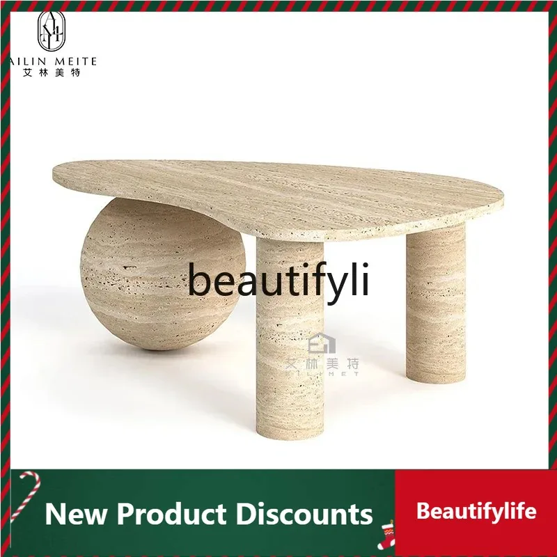 

LTNatural travertine creative sofa coffee table guest light luxury living room home designer coffee table D80