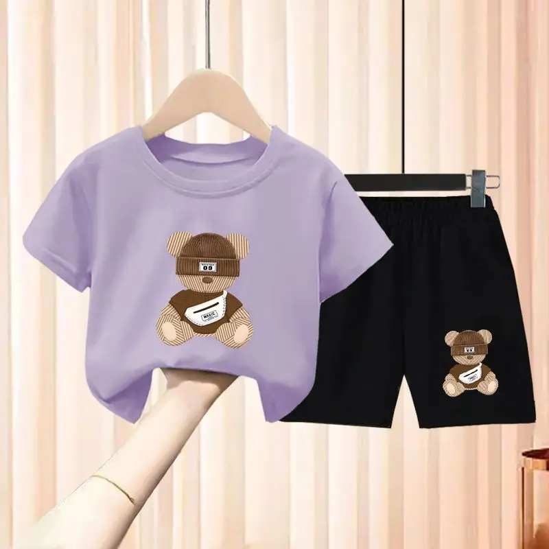 Summer Baby Girls Clothes Set Children Boy Short Sleeve T-shirts and Shorts 2 Pieces Suit Kid Cartoon Printed Top Bottom Outfits