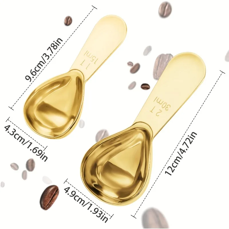 Metal Coffee Scoop For Ground Coffee, Stainless Steel Golden Measuring Spoon,Small Coffee Scale 15ML And 30ml Measure Spoon