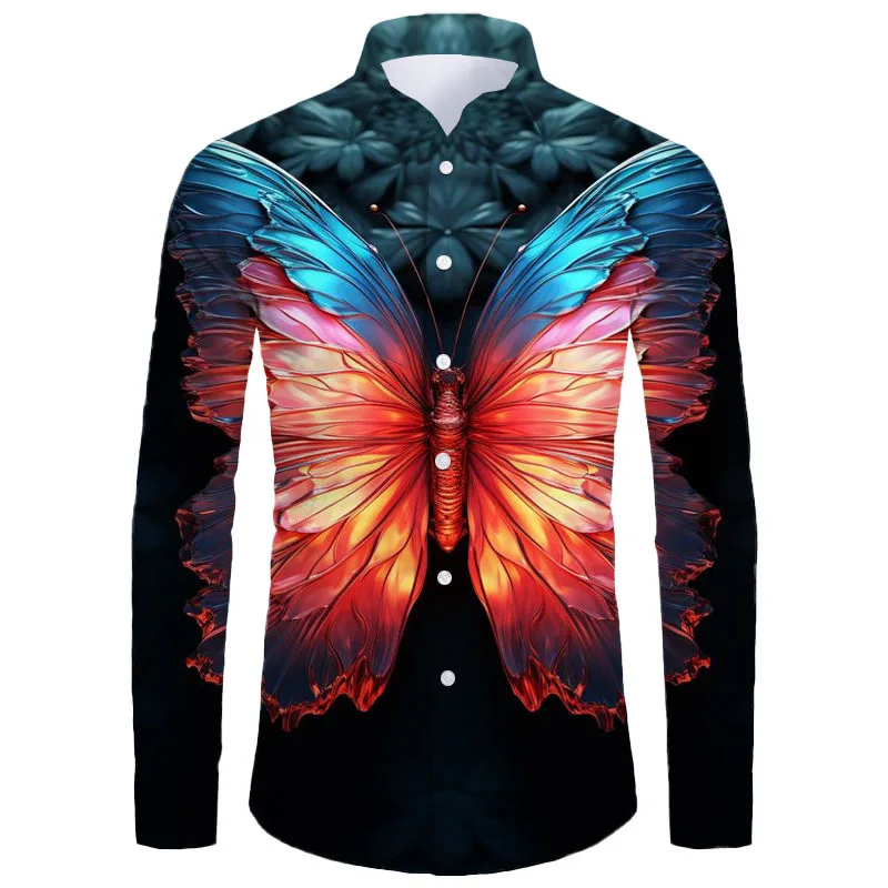 Butterfly Animel Printed Long Sleeved Shirt 3D Owl Print Autumn Long Sleeved Men Street Clothing Outdoor Casual Long Sleeved Top