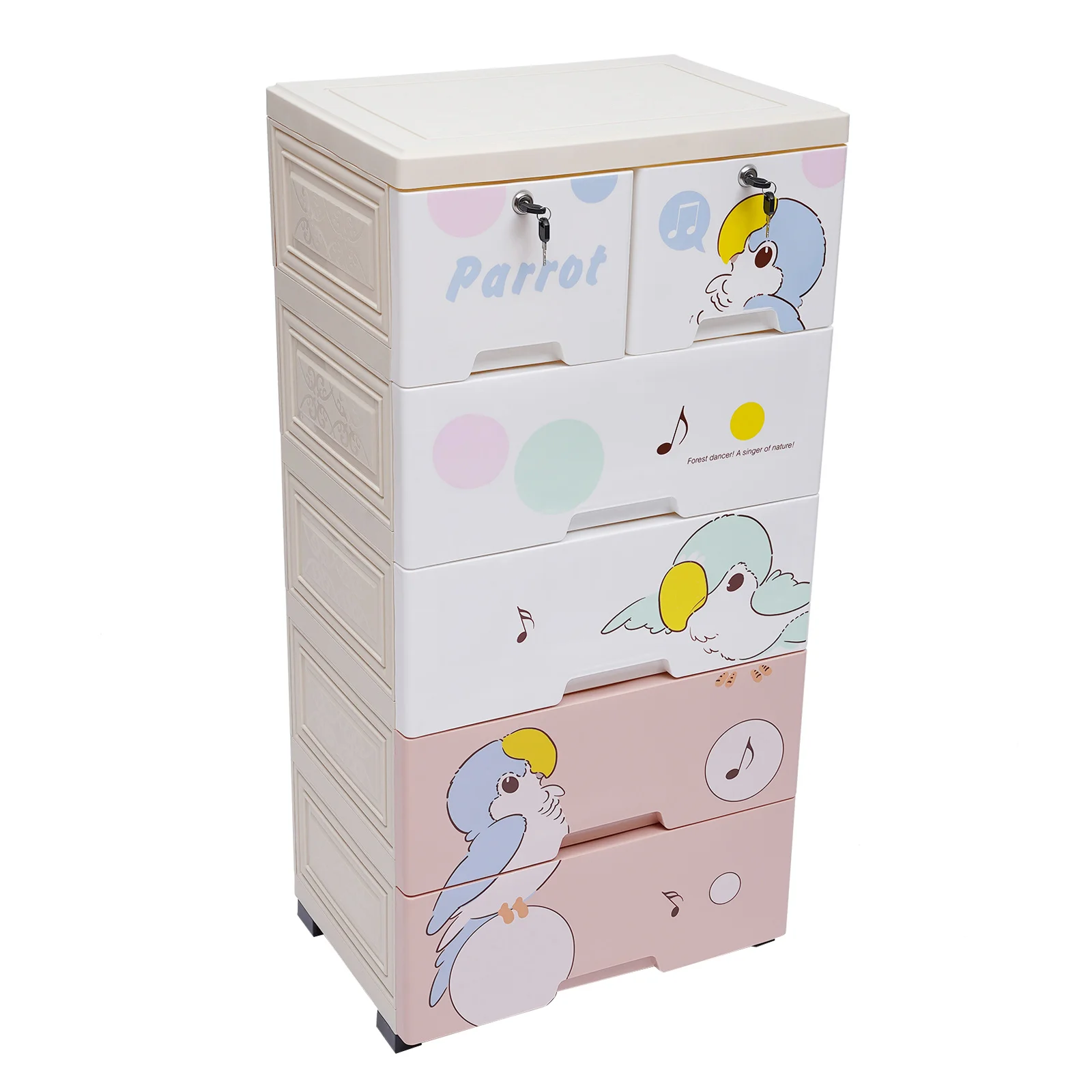 

Drawer Dresser with 6PP Drawers, Easy-grab Handles and Bottom Wheels, Max Load 30kg, for Bedroom and Living Room Organization
