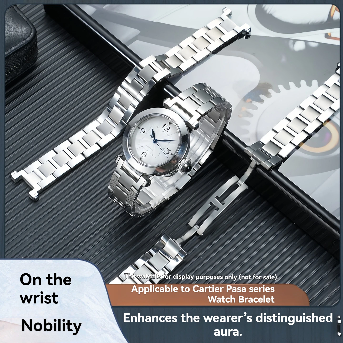 Suitable for Cartier PASHA series concave mouth stainless steel bracelet ladies stainless steel watchband accessories 19-12mm