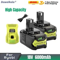 Daweikala For RYOBI P108 6Ah 18V One+ Plus Battery 18 Volt Lithium-Ion Power Tools P104 P107 RB18L50 RB18L20 P108 18V Charger