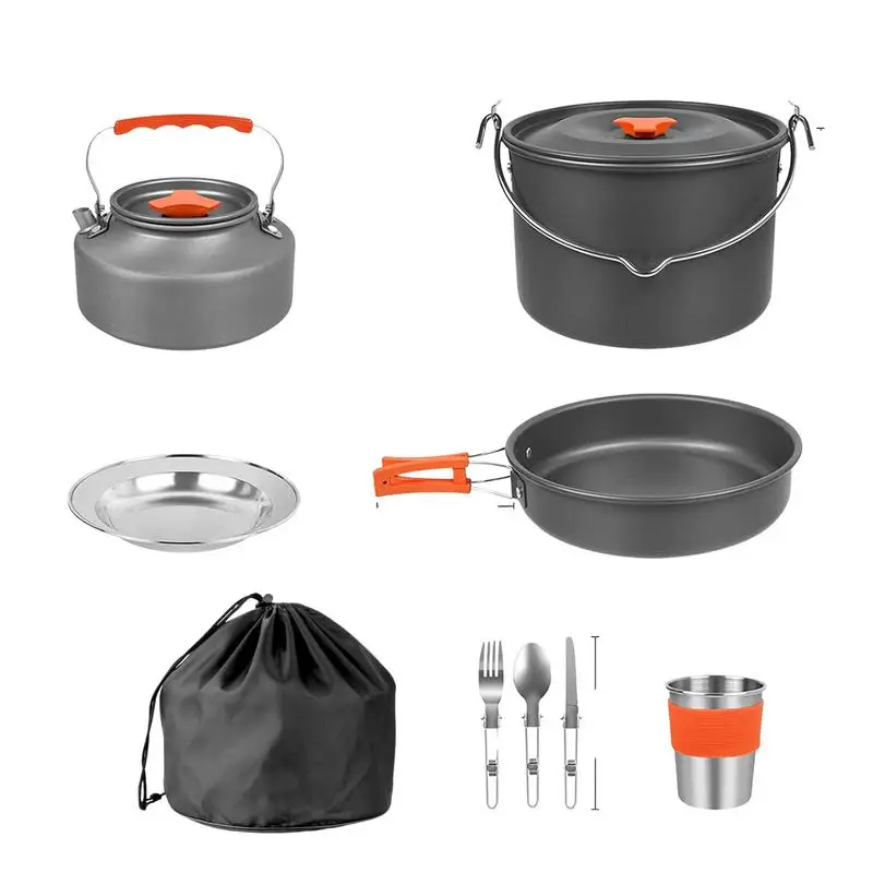 21 pcs Camping Cookware Mess Kit Large Hanging Pot Pan Kettle Dish Fork and Spoon Set For Outdoor Hiking and Picnic 3-4 Person