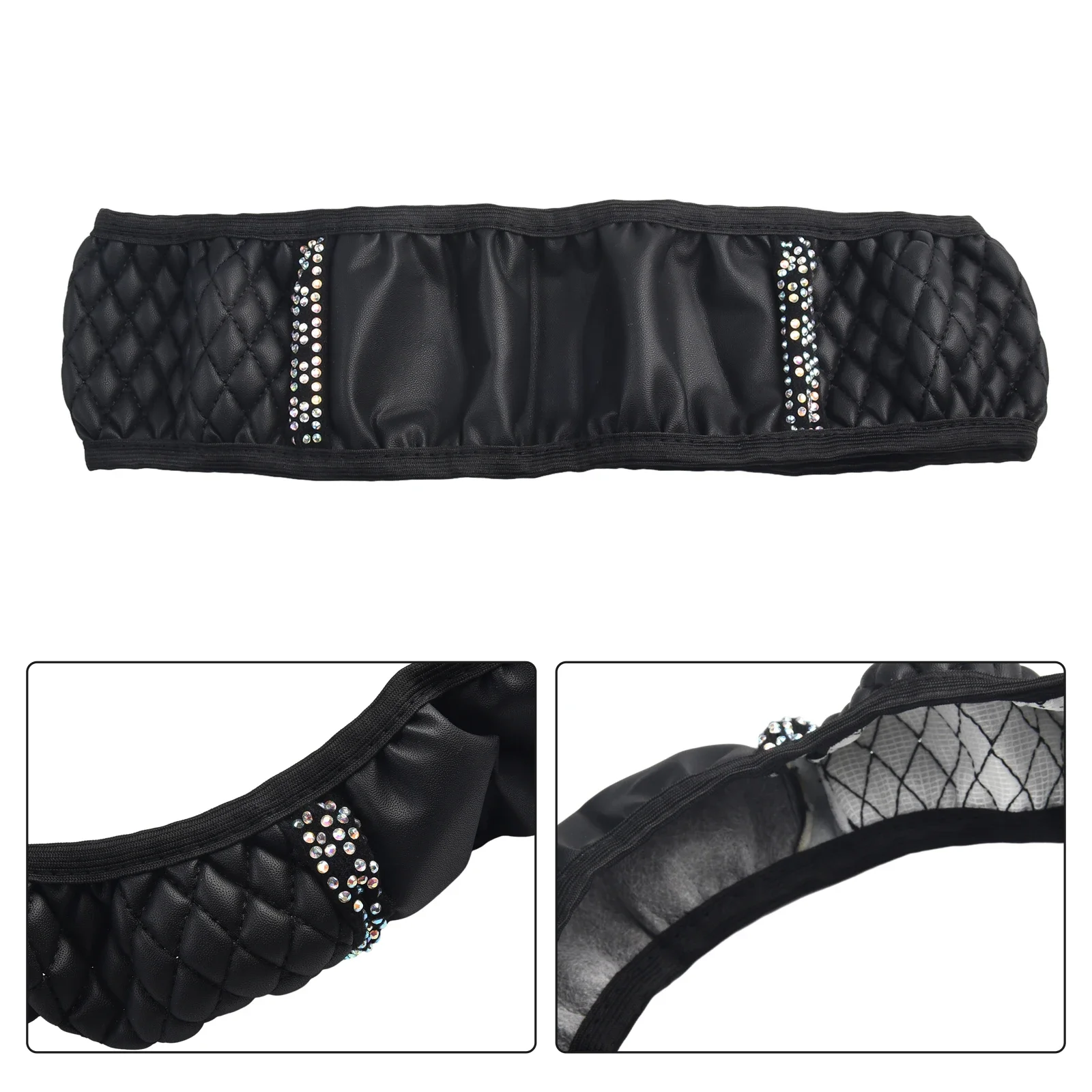 

15-дюймовый чехол на руль автомобиля, противоскользящий чехол из искусственной кожи с бриллиантами для рулевых колес и рожков автомобиля 15 дюймов/38 см