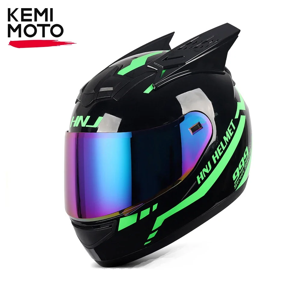 

Motorcycle Helmets Personality Full Face Horn Motocross Helmet Motorbike Helmet Casco Ear Moto Helmets For Men Women Breathable