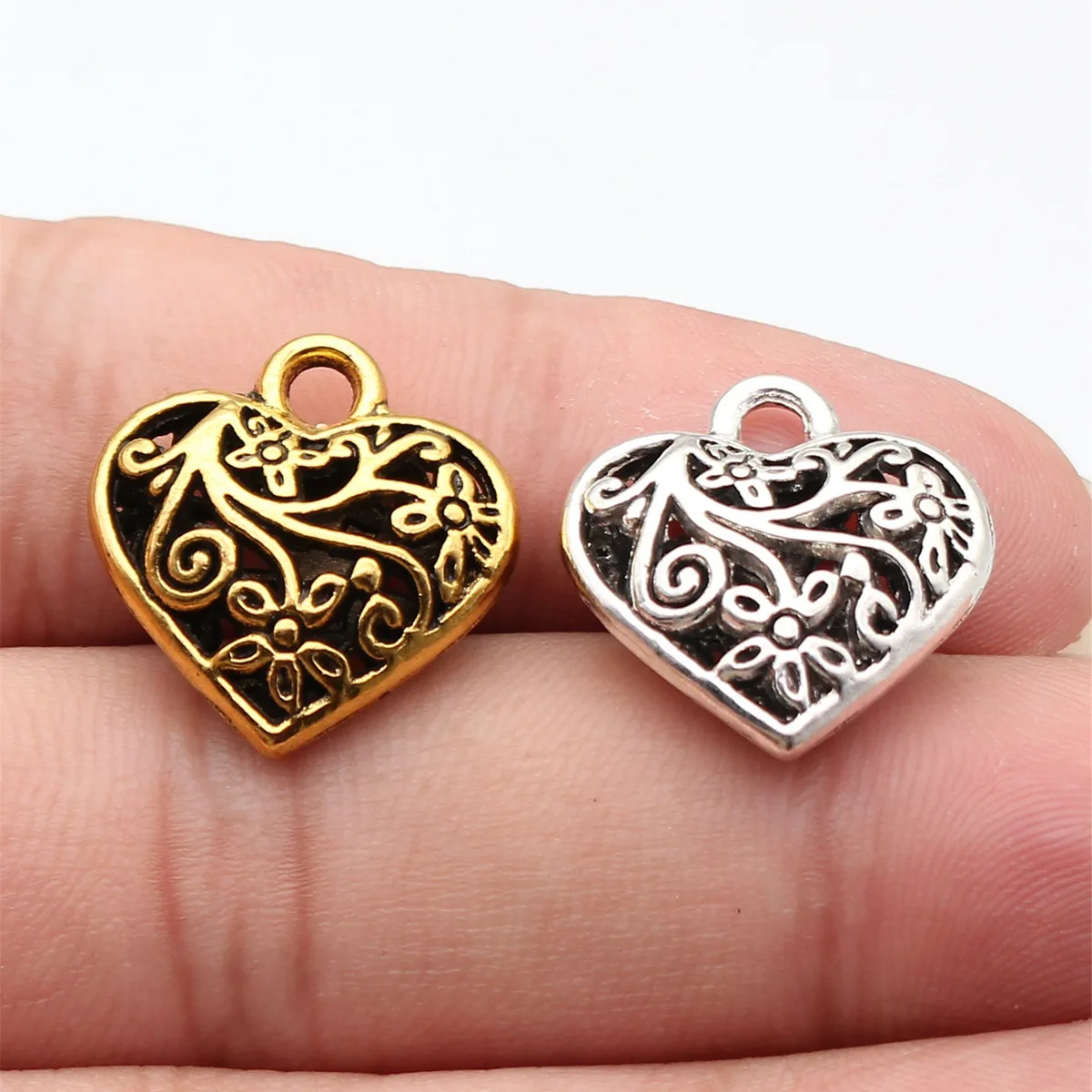 WYSIWYG 5pcs 20x21mm Trendy Charms 3D Hollow Carved Heart 2 Colors Metal Alloy Charms Jewelry DIY Accessories
