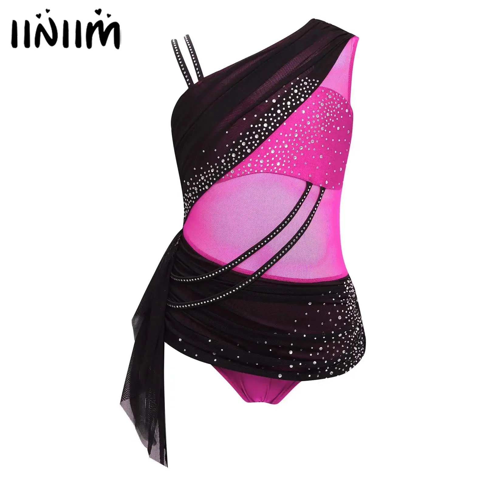 Enfants filles paillettes strass gymnastique artistique patinage artistique Ballet Jersey superposition body danse lyrique justaucorps Costume