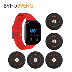 BYHUBYENG  Wireless Restaurant Guest Calling System 5 Buttons 1 Belt Watch Receiver Pager for Hospital, Bar, Cafe, Salon