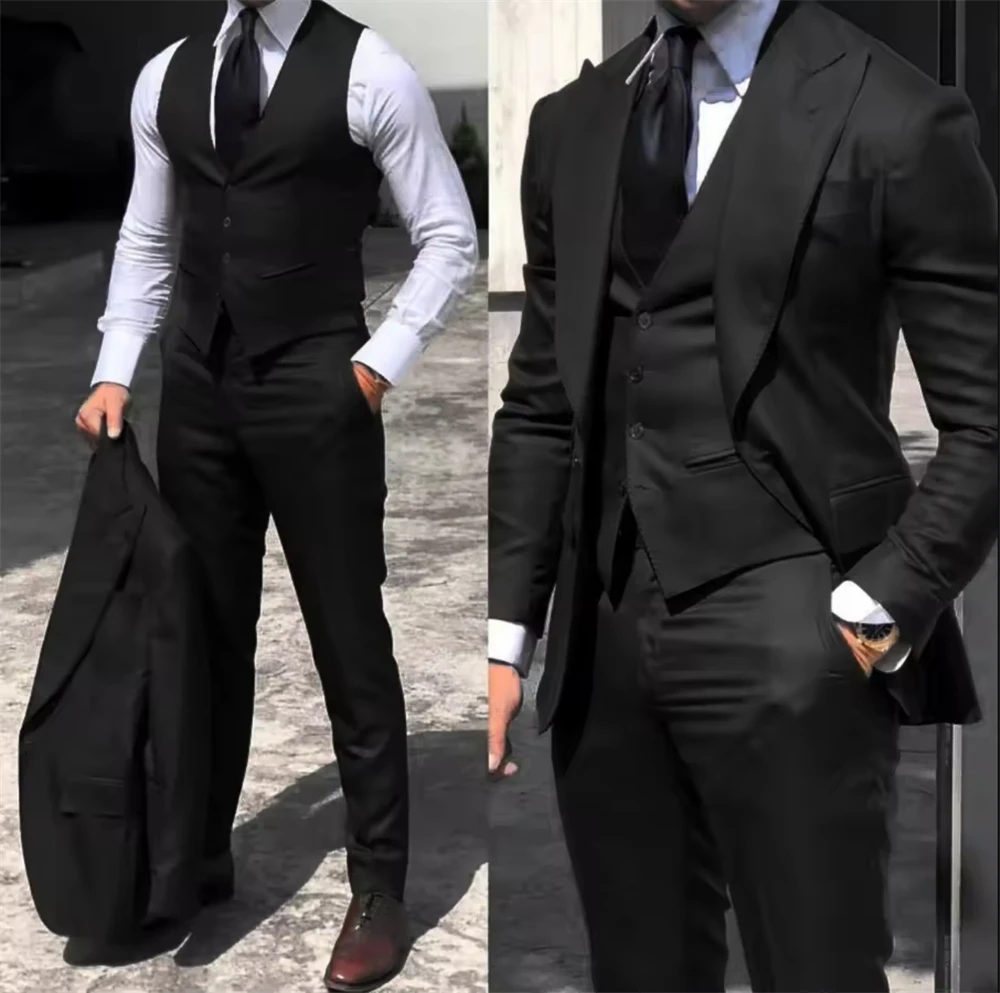 

Elegant Wedding Tuxedos Suits 3 Pcs Slim Fit Bridegroom for Men Groomsmen Suit Male Formal Business (Jacket+Vest+Pants)