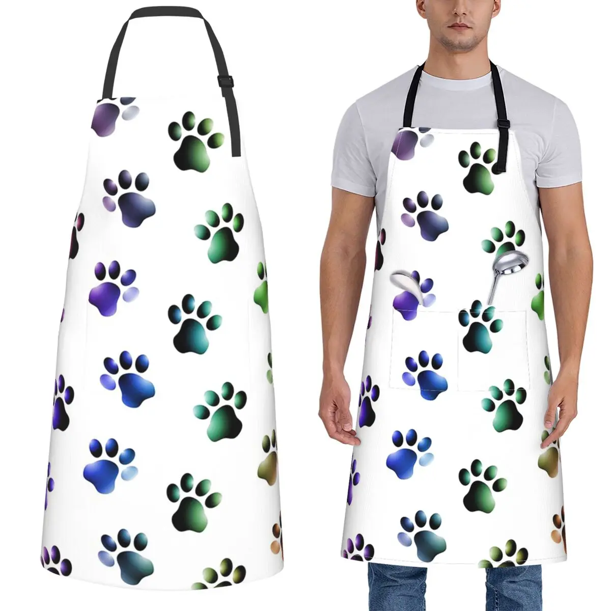 

Animal Paw Prints Cats Dogs Rainbow Colors Apron Chef Cooking Baking Tablier Waterproof Bib Kitchen Cleaning Pinafore Women Men
