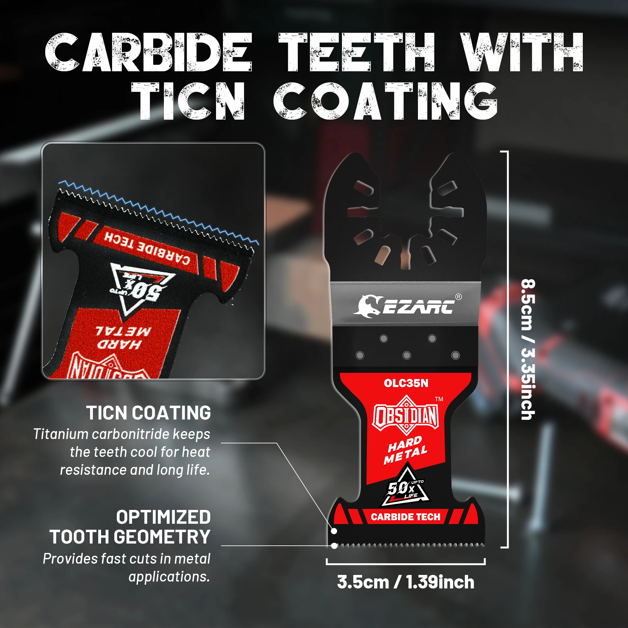 EZARC TiCN Coated Oscillating Saw Blade, Quick-release Obsidian Carbide Saw Blade for Hard Metal, Nails, Screws, Bolts, Metal
